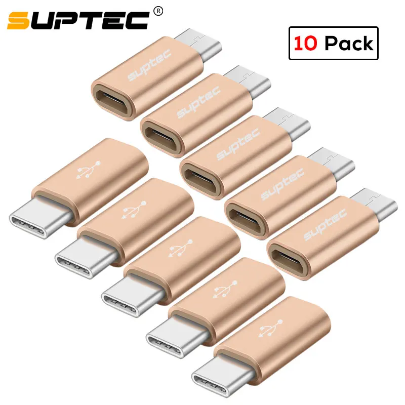 SUPTEC 10 Pack USB Adapter USB Type C to Micro USB OTG Cable Type-C Converter Connector for Macbook Samsung S9 S8 Huawei P20 P10