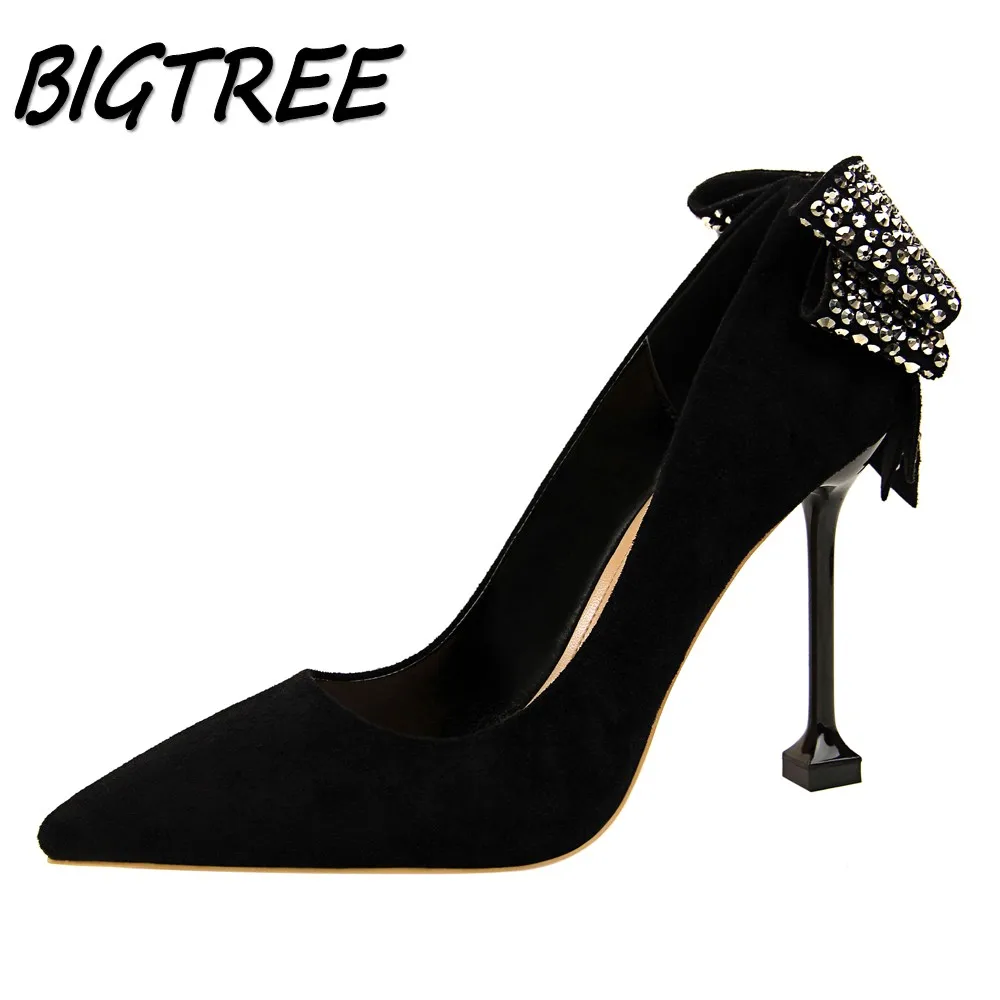 

BIGTREE Summer Women Pointed Toe High Heels Shoes Woman Pumps Ladies Fashion Wedding Party Rhinestone Butterfly-knot Stilettos