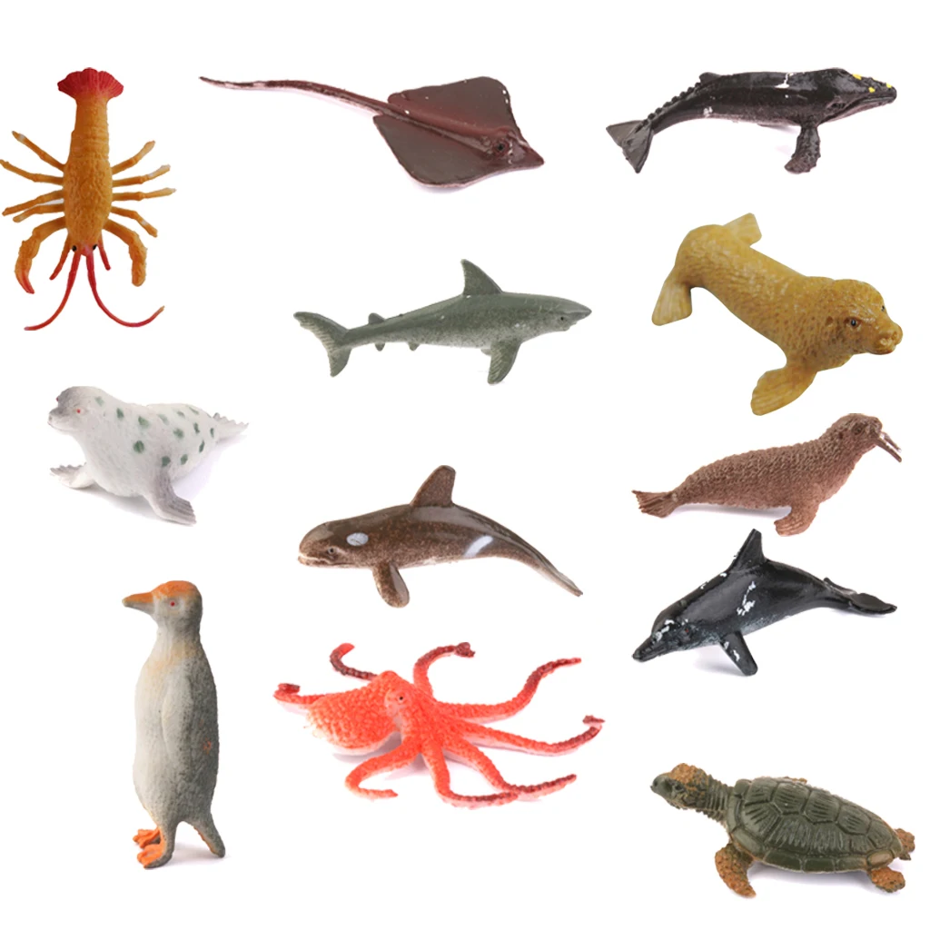 12 pcs Plastic Penguin Dolphin Ocean Animals Model Figure Sea Creature Kids Gift