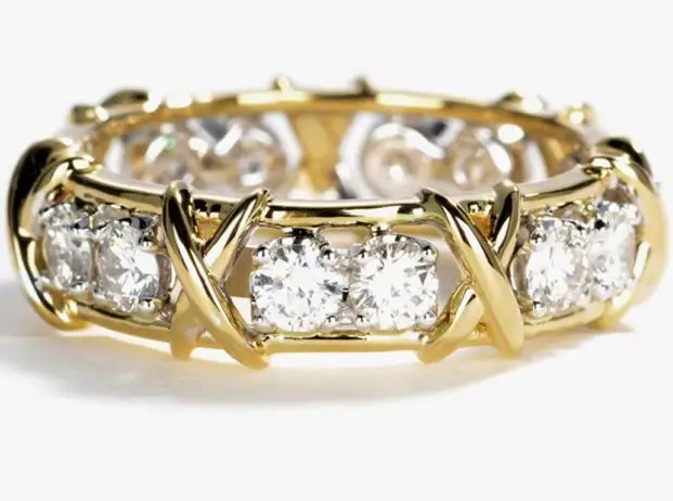White Moissanite 1,6 CTW Carat Lab Grown DF Moissanite Сапфир, рубин Eternity Band Solid 14K желтое золото обручальное кольцо на головщину - Цвет камня: White Moissanite