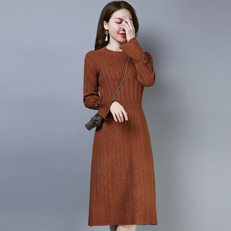 

Women Long Sweater Dress Autumn Ladies Knit Dress Elegant Long Sweater Pullovers