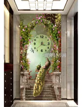 DIY,Diamond Embroidery,5D,Peacock Diamond Painting,Cross Stitch,3D,Diamond Mosaic, Wall Painting With Clock,Home Decoration,