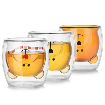 

230ml Creative Cartoon Bear Milk Mug Cute Animal Double Glass Coffee Cup Transparent Glass Cute Gift Breakfast Cup