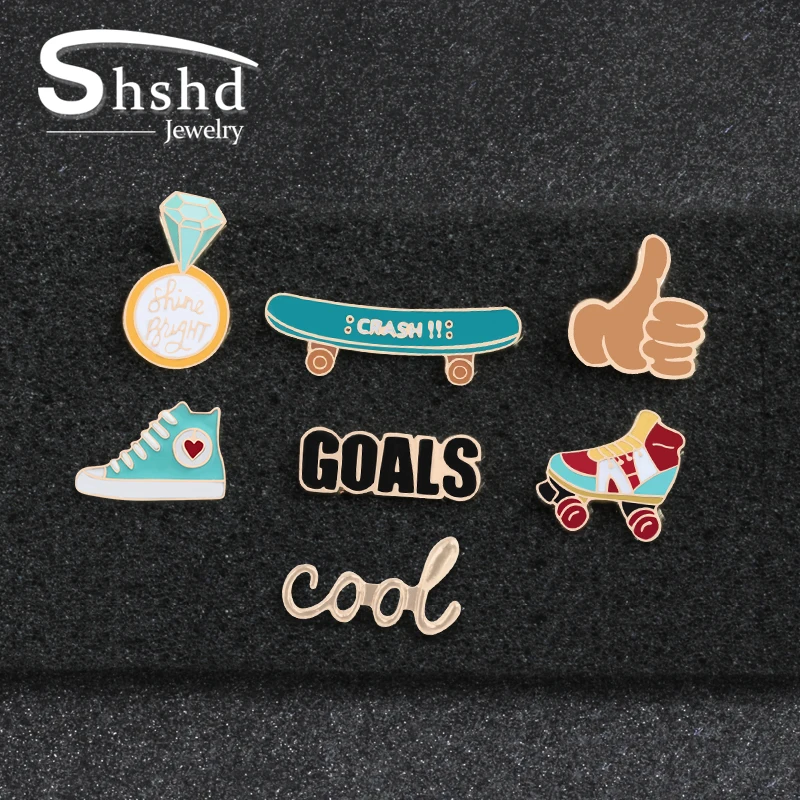 Shshd الكرتون أحذية التزلج دبابيس ميدالية رياضية إلكتروني المينا دبوس بارد الرجال النساء الستر التلبيب شارة بدبوس جمع المجوهرات