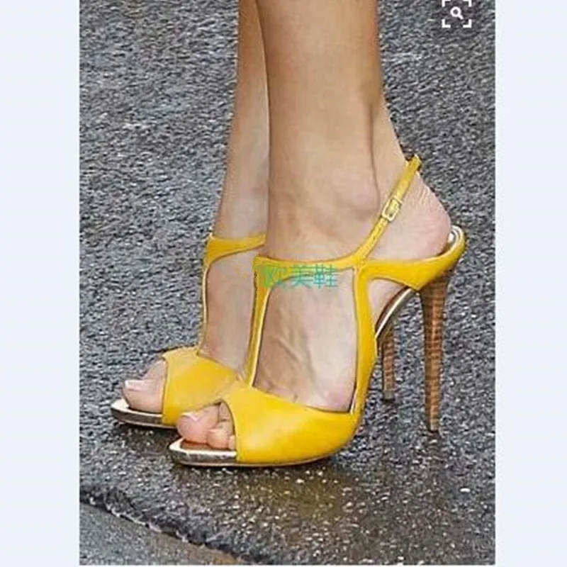Deification Sexy Elegant Yellow  Sandals  High  Heels  Buckle 