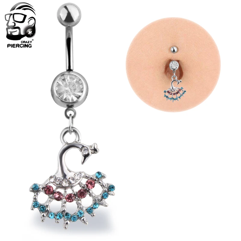 Beautiful Elegant peacock Ronud Belly Button Rings Sexy Woman Belly