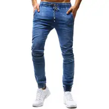 Jeans Men Classic Solid Color Slim Rope Waist Jeans Large Size S-3XL High Quality Fabric Men's Casual Feet Elastic Hip Hop Jeans modish solid color hole design narrow feet jeans for men