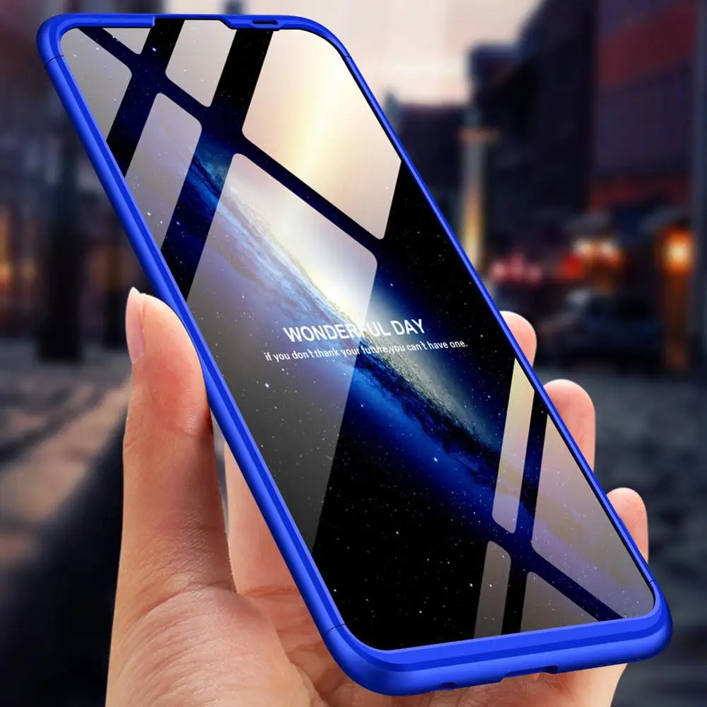 Huawei Honor 10i, чехол, 360 градусов, полная защита, жесткий пластик, матовый, защита от падения, чехлы для Huawei Honor 10 Lite, закаленное стекло - Цвет: Blue