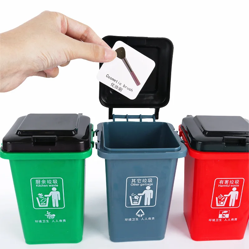 

4 trash can Garbage sorting toy Environmental habit cultivation table games Living objects learning in English Chinese study toy