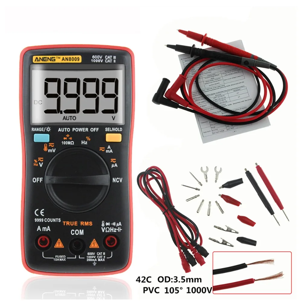

AN8009 True-RMS Auto Range Digital Multimeter NCV Ohmmeter AC/DC Voltage Ammeter Current Meter Temperature Measurement