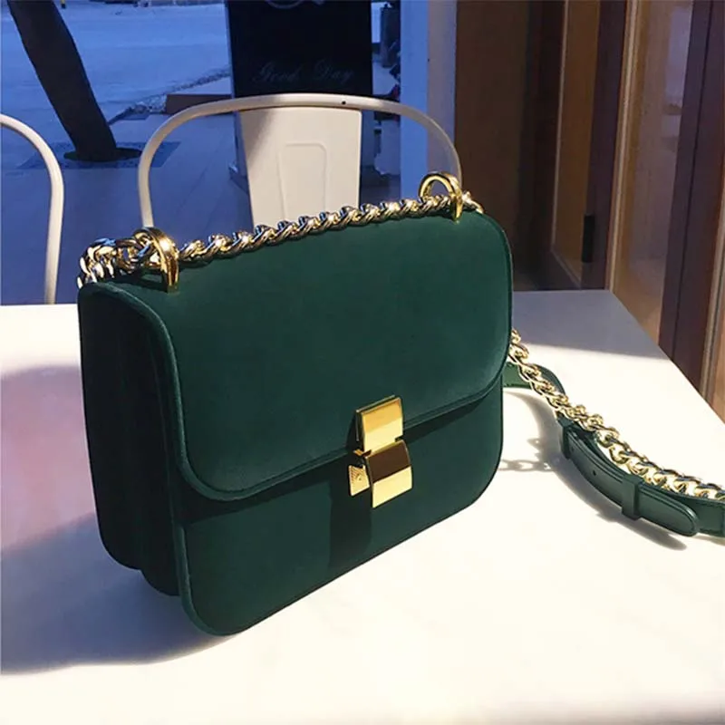 

Small square package 2018 autumn and winter new retro velvet shoulder bag wild texture chain diagonal female bag in Women's bags
