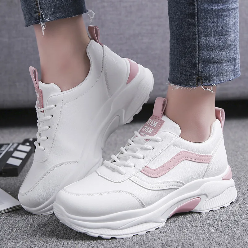 

Chunky Wedge Platform Sneakers Women Thick Soles High 5CM Leather Designers Shoes Women Tenis Feminino Fashion White Shoes Woman