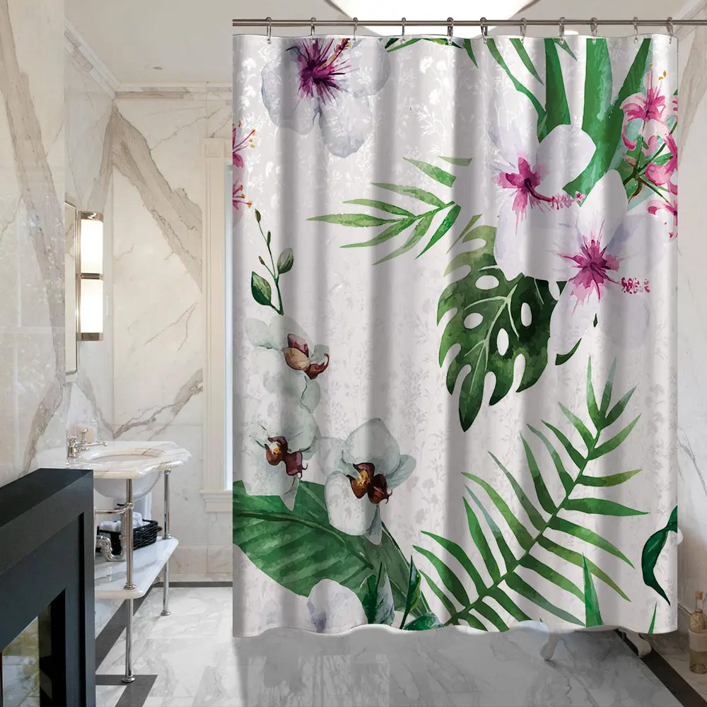 Тропические растения зеленые листья креативная цифровая печать занавески для душа Товары для ванной комнаты с 12 крючками - Цвет: MYSC00053