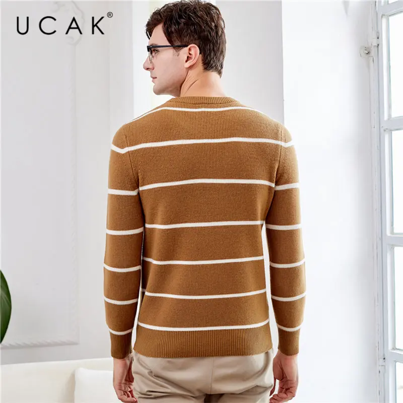 UCAK Brand Merino Wool Sweater Men Streetwear Young Fashion Striped O-Neck Pull Homme Autumn Winter Cashmere Pullover Men U3045 UCAK Brand Merino Wool Sweater Men Streetwear Young Fashion Striped O-Neck Pull Homme Autumn Winter Cashmere Pullover Men U3045