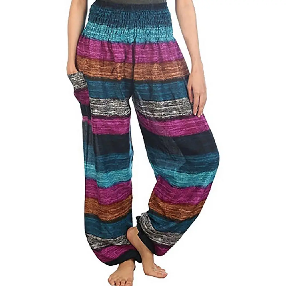 Women's Casual Pants Colorful Elastic Waist Wide Leg Pocket Trousersin