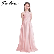 Vestods/лето г.; детское платье для девочек; кружевное шифоновое платье без рукавов с лямкой на шее, с цветочным рисунком, с высокой талией; милое ТРАПЕЦИЕВИДНОЕ ПЛАТЬЕ длиной до щиколотки