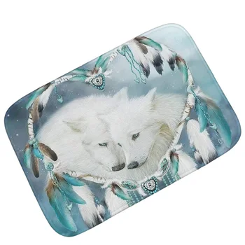

Wolf Dog Welcome Floor Mats Animal Printed Doorway Hallway Rug Non Slip Kitchen Mat Fleece Entrance Doormat Indoor Area Rugs