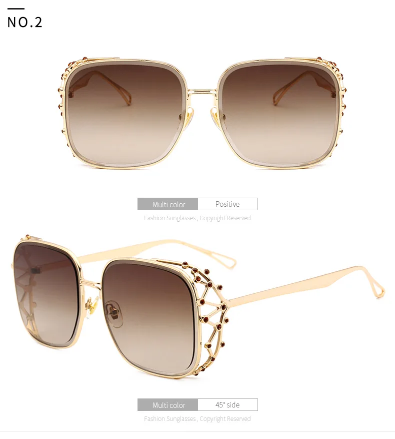 Женские Модные негабаритные Квадратные Солнцезащитные очки в винтажном стиле, алмазная оправа, стразы, блестящие солнцезащитные очки, UV400, для путешествий, Shades2018 - Цвет линз: C2
