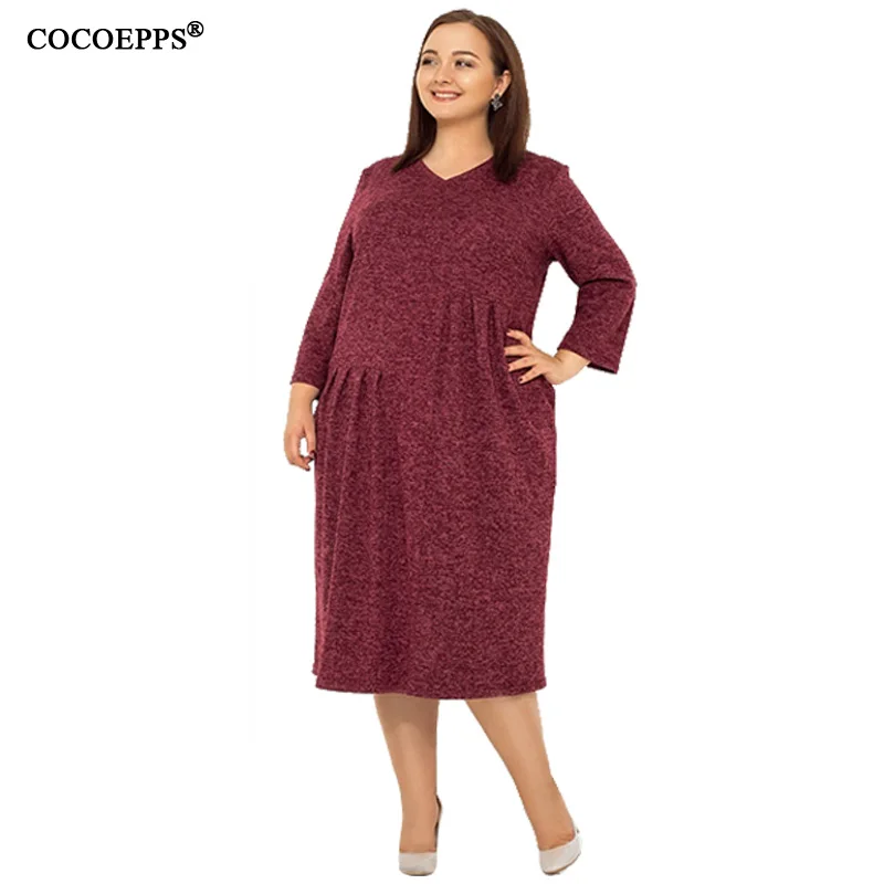 

5XL 6XL 2019 Big Size Women Casual Dress Autumn Winter Warm Plus Size Loose Dress Elegant Large size Party Dress Women Clothings