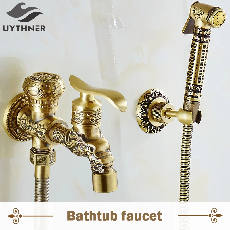Uythner Antique Brass Dragon Style Wall Mounted Bathroom Bidet Faucet W