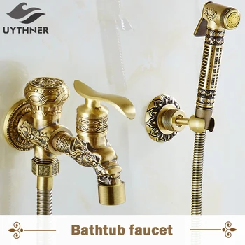 

Uythner Antique Brass Dragon Style Wall Mounted Bathroom Bidet Faucet W/ Bidet Faucet Tap Mixer