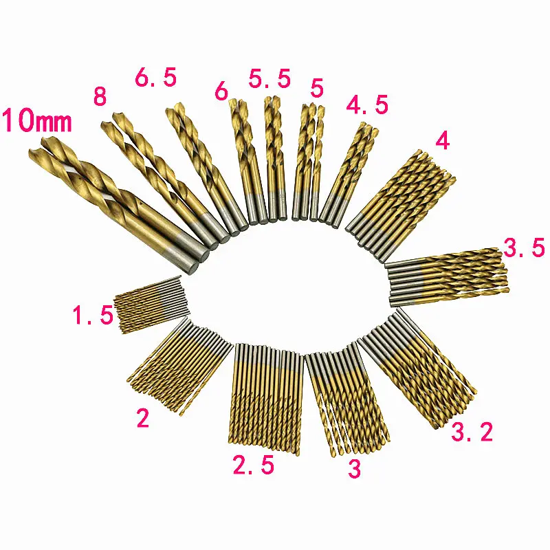 99 шт HSS титановое покрытие высокоскоростная стальная Сверла Набор инструментов 1,5 мм-10 мм Новинка
