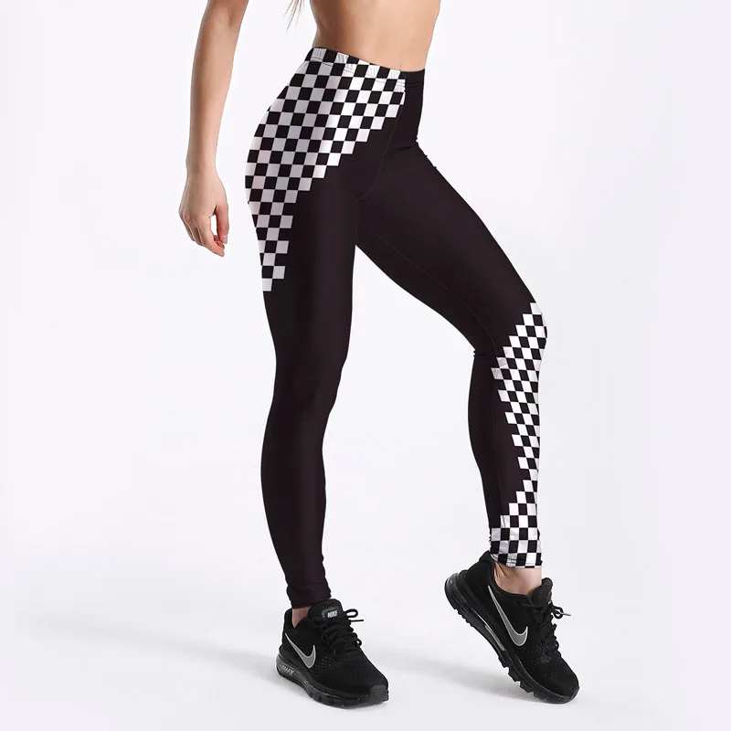 

NORMOV New Women Gothic Leggings High Waist Black&White Lattice Printing Slim Fitness Leggings Elastic Skinny Workout Leggings