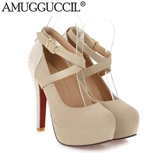 2017 New Plus Big Size 32 42 Apricot Black Beige Buckle Fashion Sexy High Heel Platform