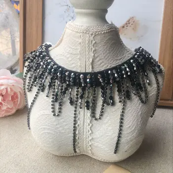 

Luxury rhinestone beaded neckline decorative clothing accessories DIY lace collar side hand-sewn tassels necklace hanging beads