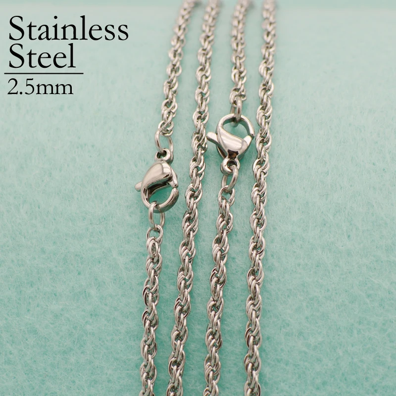 50 pcs- Stainless Steel Chain Necklace, 2.5mm Rope Chain Necklace, Stainless Steel Necklace Chain, Stainless Steel Rope Chain