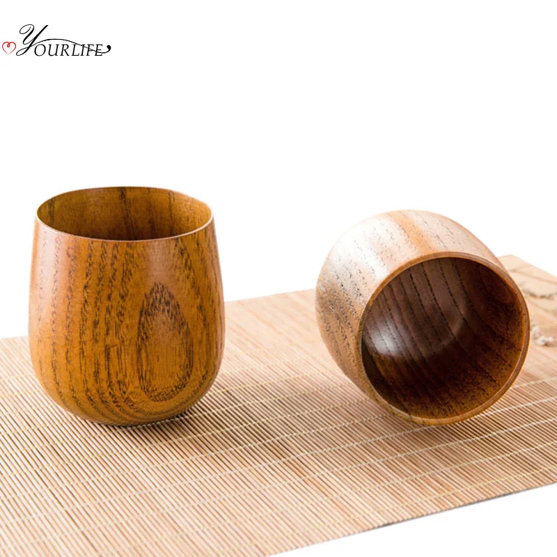 

OYOURLIFE Japanese Style Natural Wooden Cup Reusable Environmental Protection Tea Coffee Milk Wine Cup Heat Insulation Water Cup