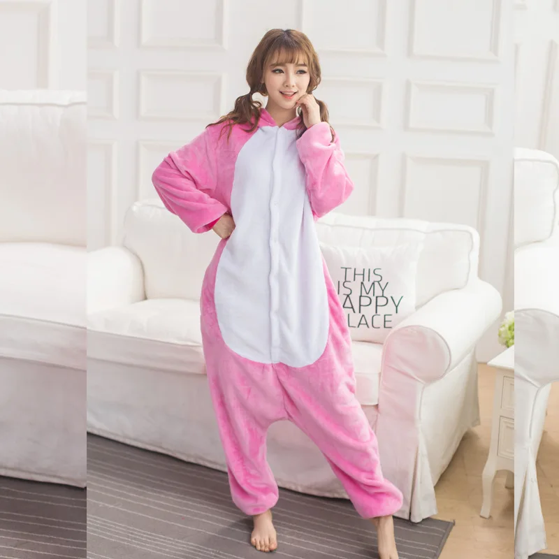 Cheap Rose Rabbit Onesies Adult Kigurumi Bunny Flannel Pajamas One-piece Jumpsuit Pijama Cosplay Party Animal Onesies Halloween (18)