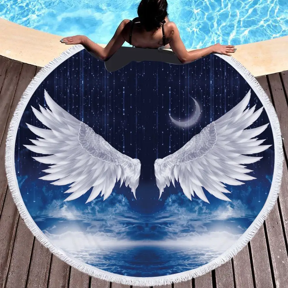 

Bohemian Elf Wings Beach Throw Large Round Beach Towel Picnic Blanket Mat Pool Tapestry Decoration Yoga Mat Serviette De Bain