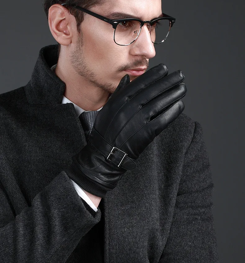 NEW Leather winter guantes warm sheepskin Gloves men Leather gloves simple prevent cold Gloves for men KWA559