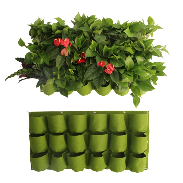 18 Pockets Hanging Flower Pot Polyester Wall mounted Vertical Gardening