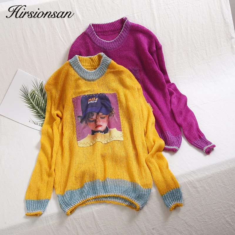 

Hirsionsan Sweater Women 2019 Fashion Shiny Lurex Patchwork Pullovers Harajuku Girls Pattern Jumper Loose Cute Sueter Mujer