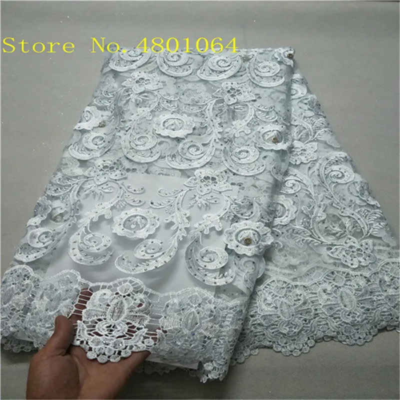 

2019 Most popular white african net lace with stone french mesh lace guipure laces fabric for party dress