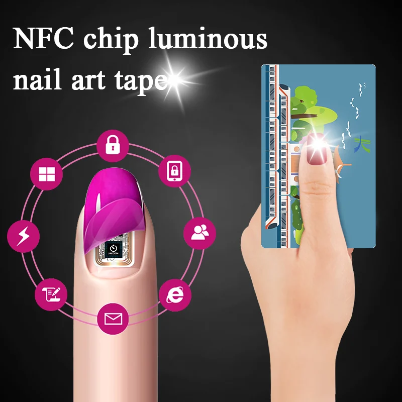 2 juegos/4 piezas brillante NFC uñas arte punta pegatina Chip brillante uñas calcomanía manicura LED Flash fiesta decoración calcomanías de uñas herramienta de Arte de uñas
