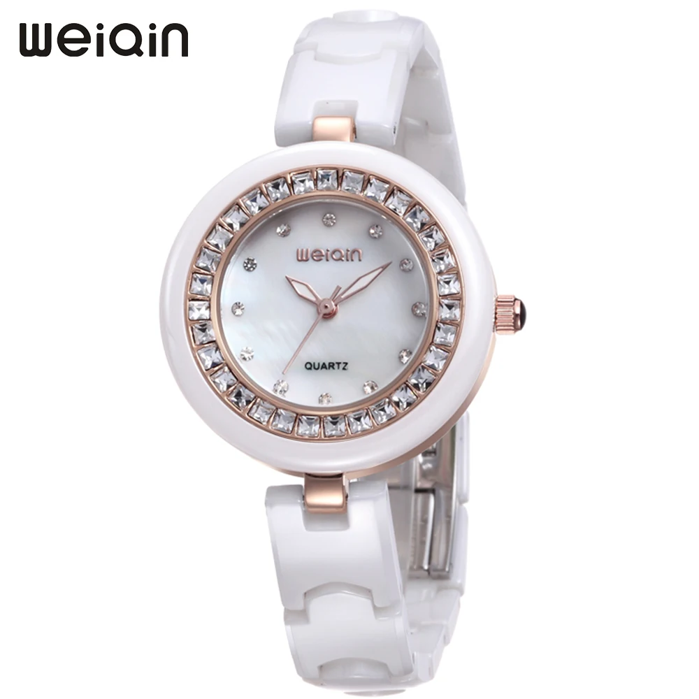 

WEIQIN Ladies Watches Womens Luxury Brand Waterproof Quartz Ceramic Bracelet Watch Women Rhinestone Gold Wristwatch reloj mujer