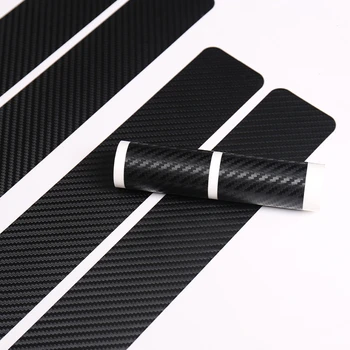 

4PCS Car Door Sill Protector 3D Carbon Fiber Vinyl Wrap Car Rear Bumper Trim Anti-Kicked Scratch Protection Sticker Strip