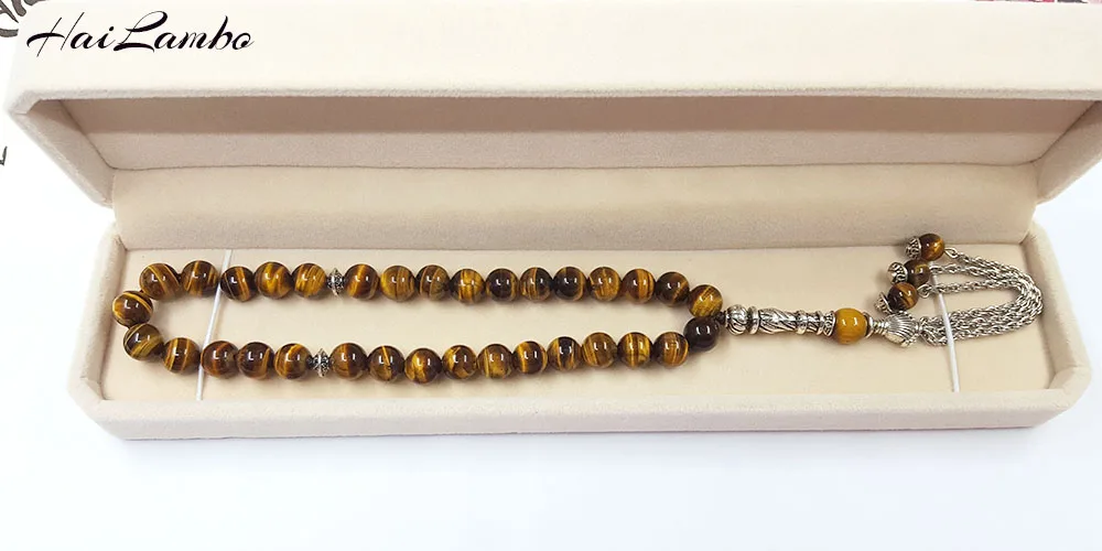 

Hailambo New Natural Tiger eye's stone 33 Musilm Islamic Prayer Bead Misbaha Tashih Rosary beads Religious Bracelet with Packing
