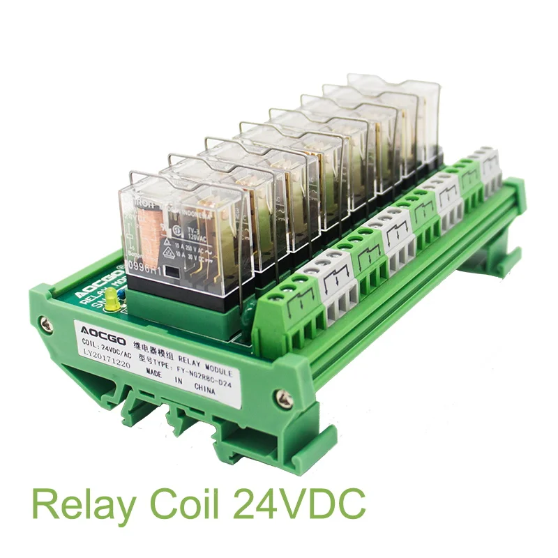 

8 Channel 1 SPDT DIN Rail Mount OMRON G2R 24V DC/AC Interface Relay Module
