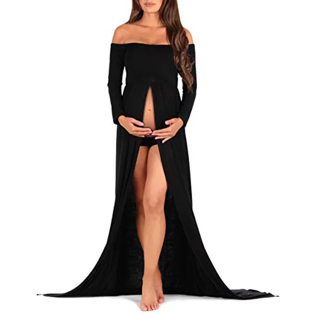 pregnant dress Women's Off Shoulder Blackless Maternity Long Sleeve