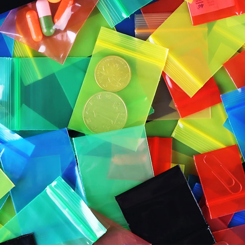 200pcs Color Small Plastic Recyclable Bags Solid Color Mini Zip Lock