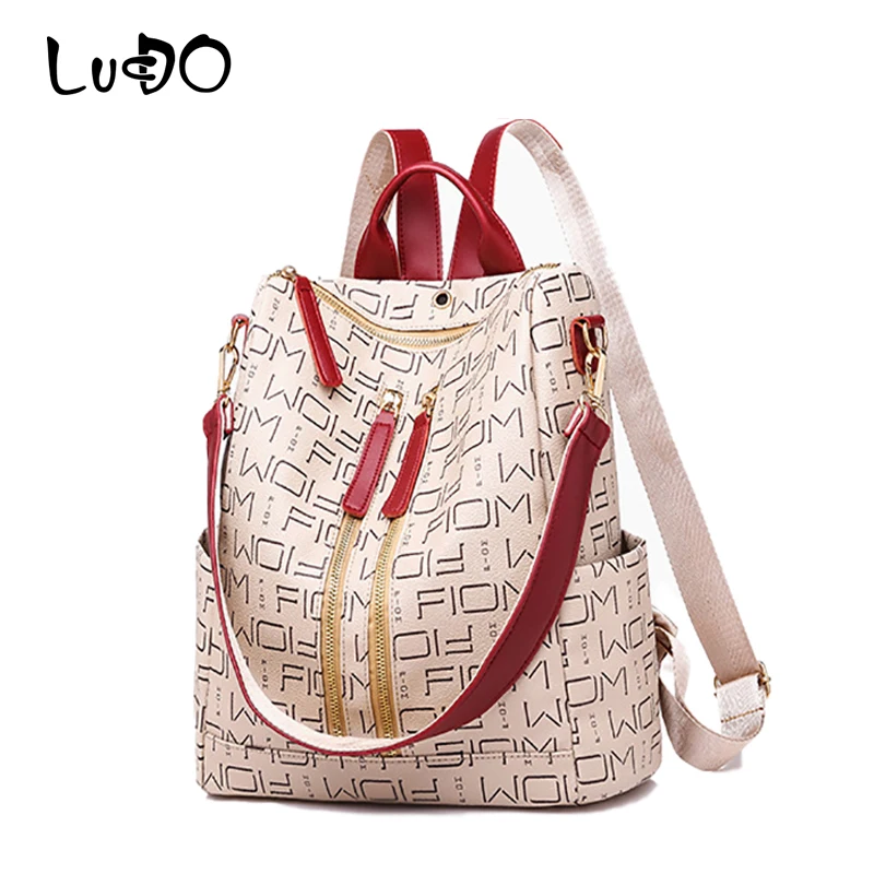 

LUCDO Women Backpacks Female Soft PU Letter Leather Girls Shoulder Bag School Backpack Rucksack Mochilas Mujer Mochila Feminina