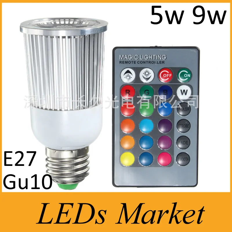 

New RGB LED Bulb E27 Gu10 5W 9W Mr16 LED Spotlight Lamp Light Led Spot light Bulb 16 Color Change Dimmable Lampada AC110v 220v