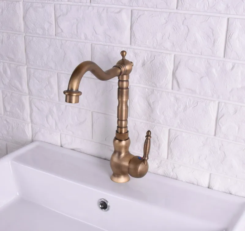 Vintage Retro Antique Brass Single Handle One Hole Bathroom Kitchen Basin Sink Faucet Mixer Tap Swivel Spout Deck Mounted msf118