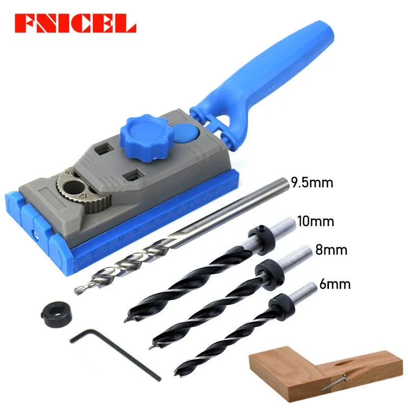 2 in 1 Woodworking Pocket Hole Jig Kit Set 9.5mm Drill For Scale Straight Hole Positioner Punching