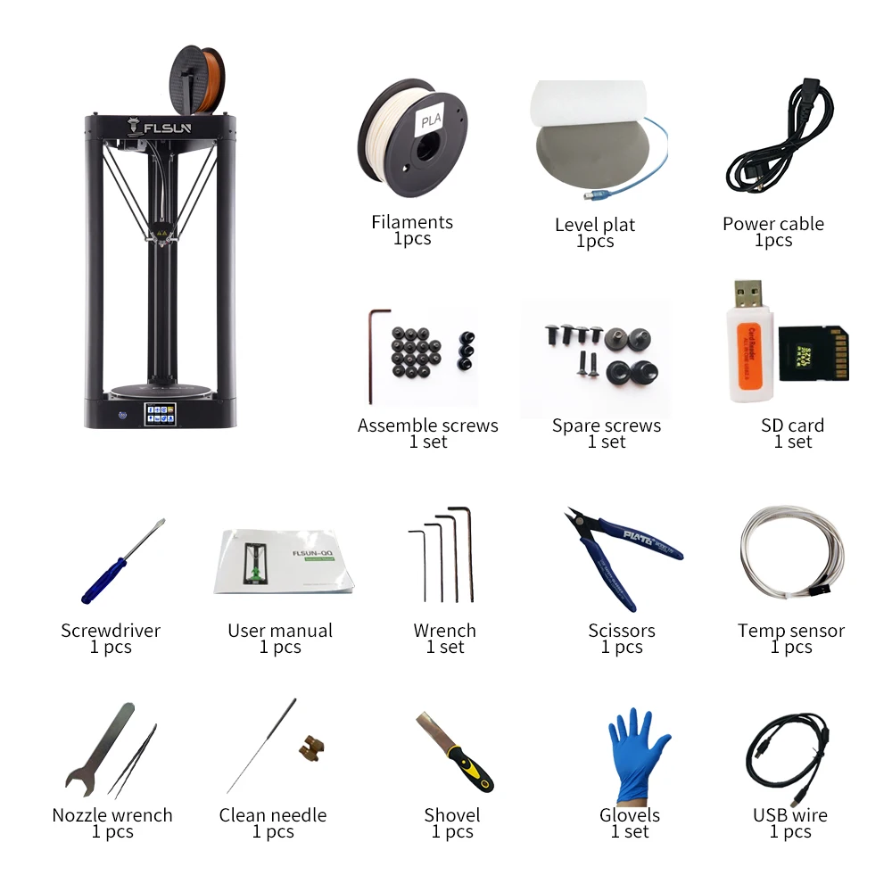 Дешево Обновленный 3d принтер Flsun QQ S предварительно собранный Delta Kossel сенсорный экран Wifi модуль большой размер печати 255*255*360 мм