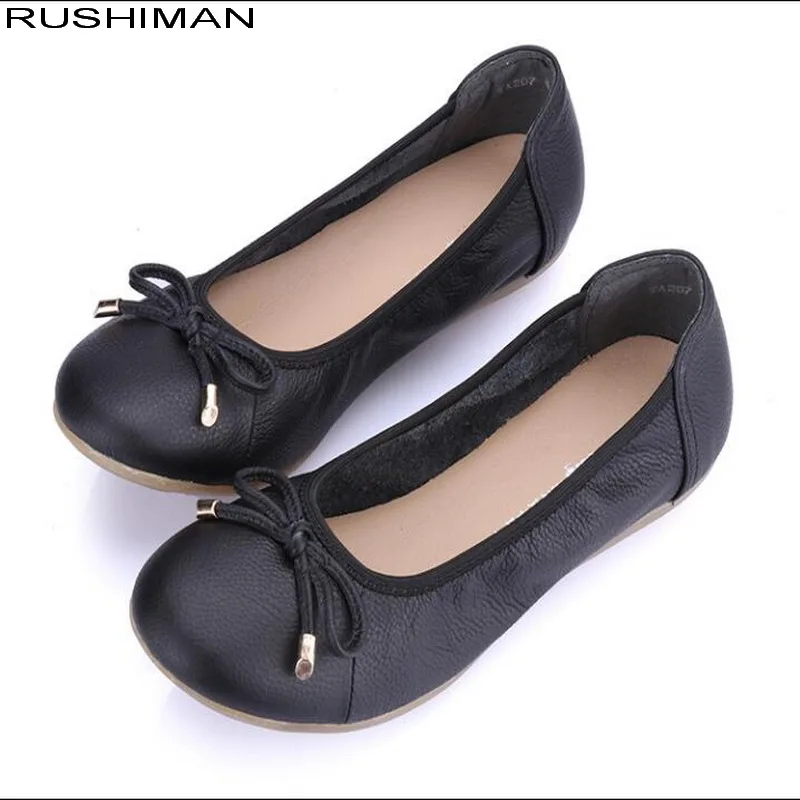 

RUSHIMAN Plus Size (35-43) Genuine Leather Women Shoes Woman Flats Fashion Female Casual Work Ballerina Flat Shoes Women